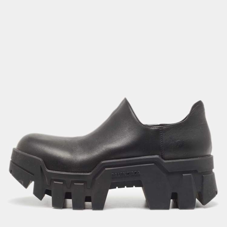 Pre Owned Balenciaga Black Leather Bulldozer Mini Boots Size 43