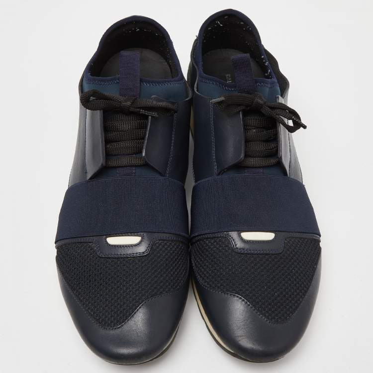 Pre Owned Balenciaga Blue Leather, Mesh and Neoprene Race Runner Sneakers Size 45