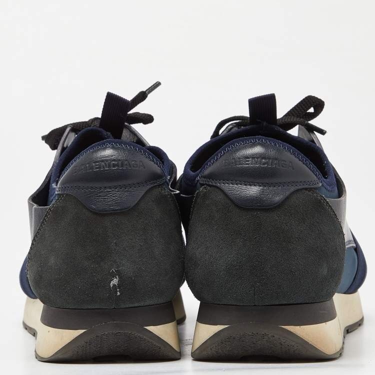 Pre Owned Balenciaga Blue Leather, Mesh and Neoprene Race Runner Sneakers Size 45