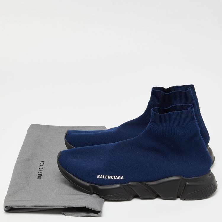 Pre Owned Balenciaga Blue Knit Fabric Speed Trainers High Top Sneakers Size 44