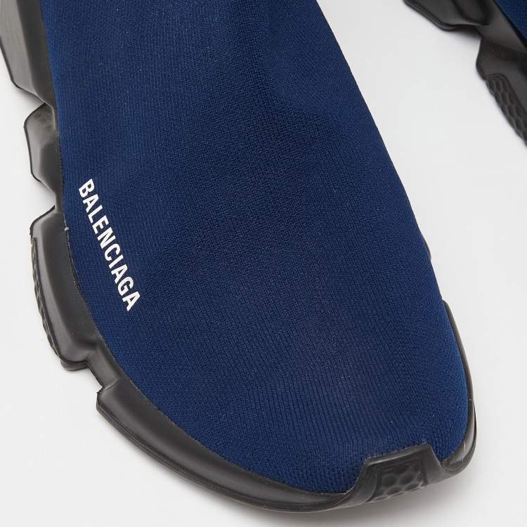 Pre Owned Balenciaga Blue Knit Fabric Speed Trainers High Top Sneakers Size 44