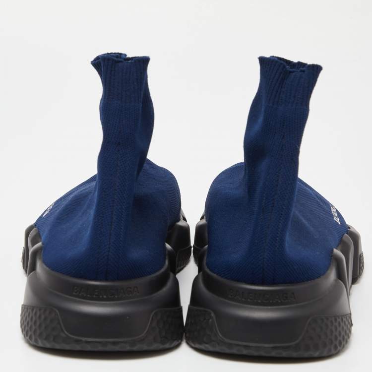 Pre Owned Balenciaga Blue Knit Fabric Speed Trainers High Top Sneakers Size 44
