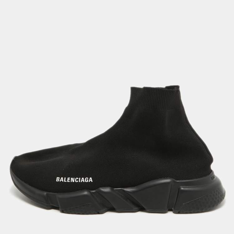 Pre Owned Balenciaga Black Knit Fabric Speed Trainer Sneakers Size 43