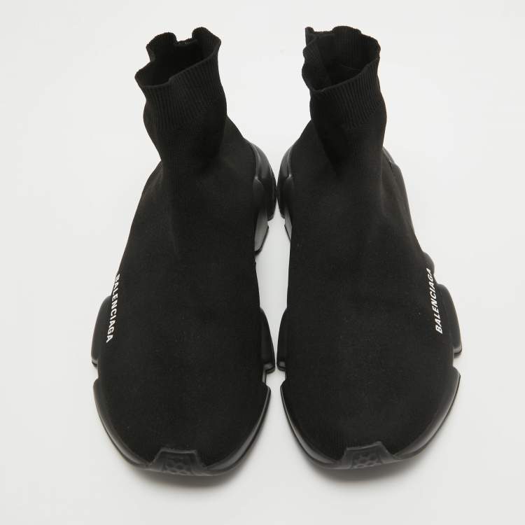 Pre Owned Balenciaga Black Knit Fabric Speed Trainer Sneakers Size 43
