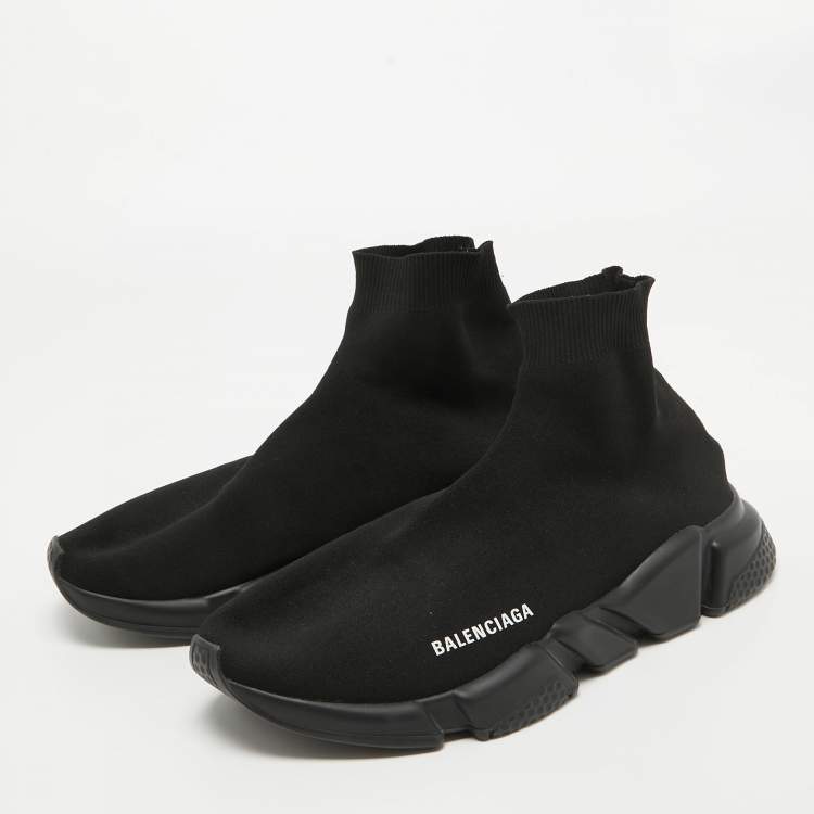 Pre Owned Balenciaga Black Knit Fabric Speed Trainer Sneakers Size 43