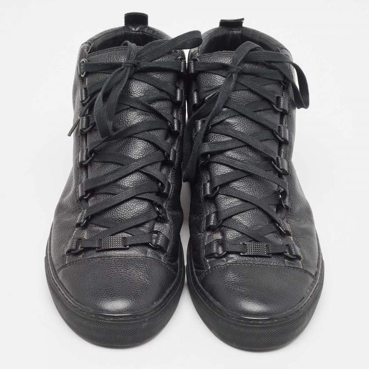 Pre Owned Balenciaga Black Leather Arena High Top Sneakers Size 43