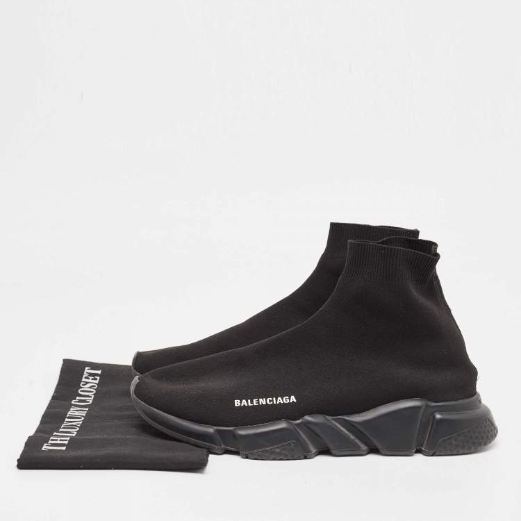Pre Owned Balenciaga Black Knit Fabric Speed Trainer High Top Sneakers Size 44