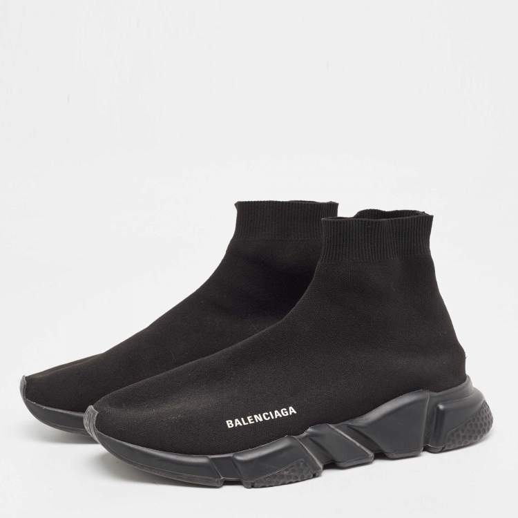 Pre Owned Balenciaga Black Knit Fabric Speed Trainer High Top Sneakers Size 44