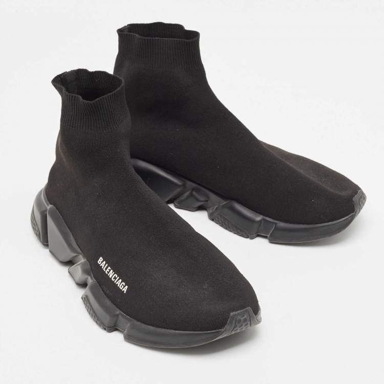 Pre Owned Balenciaga Black Knit Fabric Speed Trainer High Top Sneakers Size 44