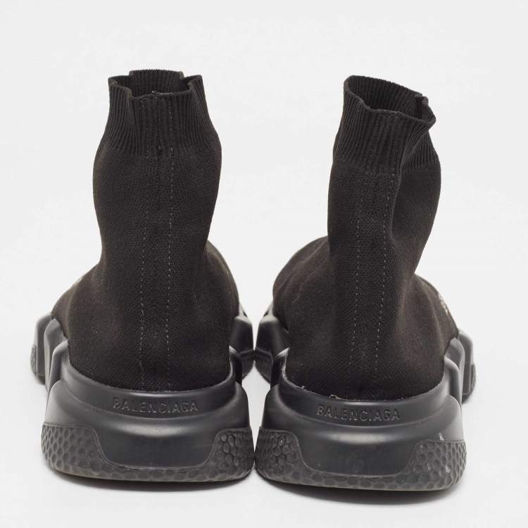 Pre Owned Balenciaga Black Knit Fabric Speed Trainer High Top Sneakers Size 44