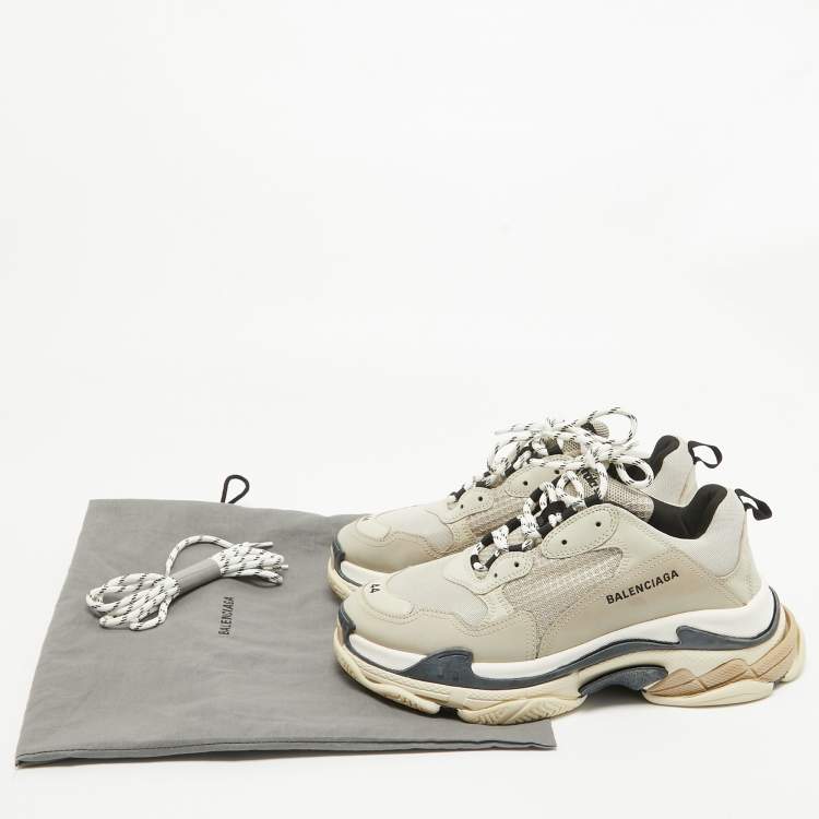 Pre Owned Balenciaga Grey/Black Leather and Mesh Triple S Sneakers Size 44