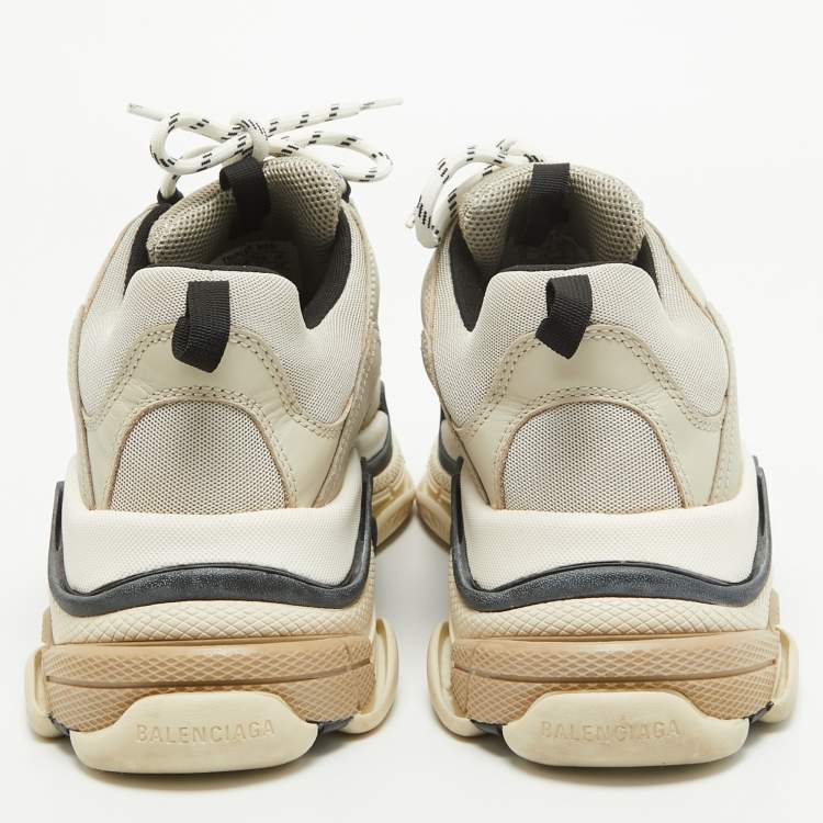 Pre Owned Balenciaga Grey/Black Leather and Mesh Triple S Sneakers Size 44