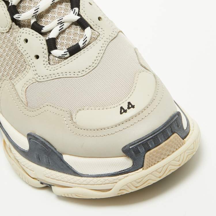 Pre Owned Balenciaga Grey/Black Leather and Mesh Triple S Sneakers Size 44