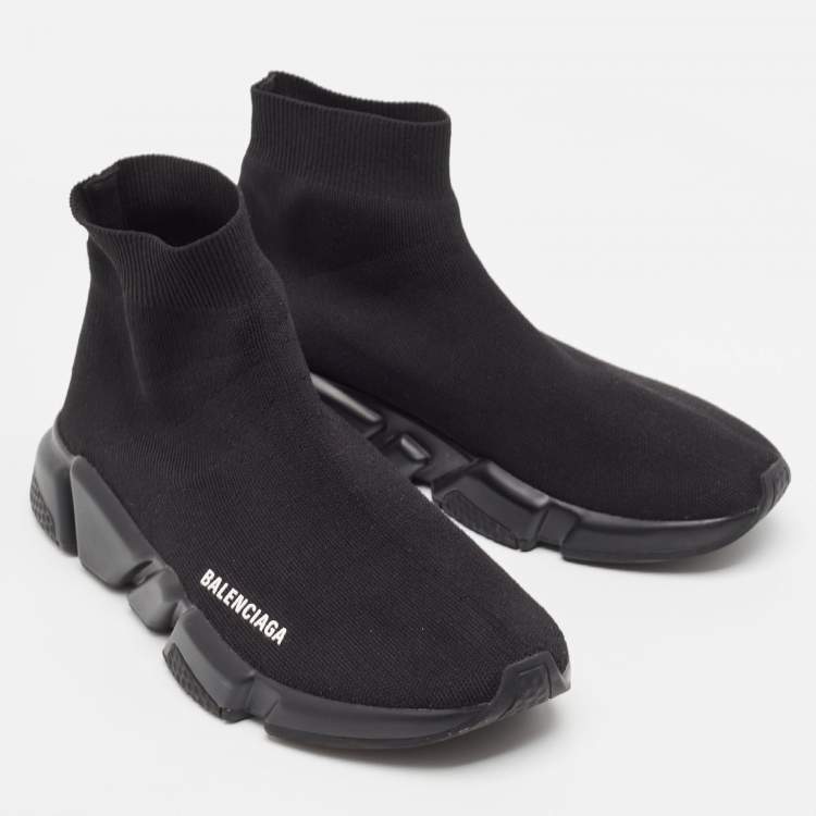 Pre Owned Balenciaga Black Knit Fabric Speed Trainer Sneakers Size 41
