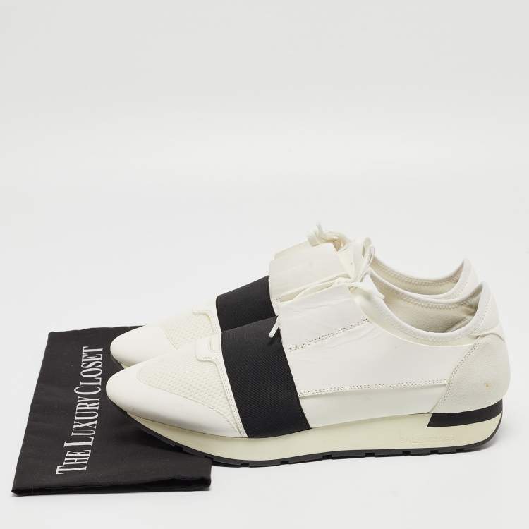Pre Owned Balenciaga White Mesh and Leather Race Runner Sneakers Size 43