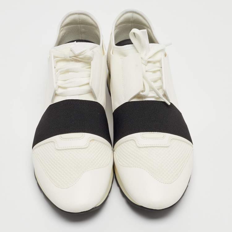 Pre Owned Balenciaga White Mesh and Leather Race Runner Sneakers Size 43
