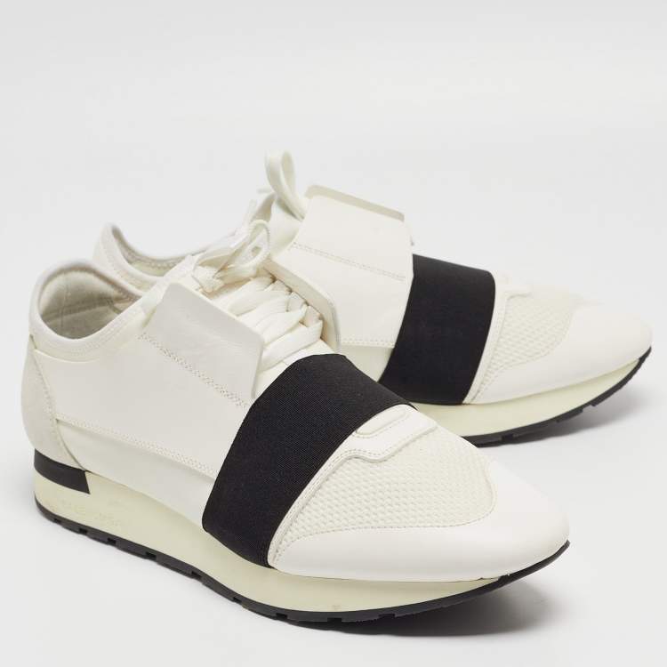 Pre Owned Balenciaga White Mesh and Leather Race Runner Sneakers Size 43