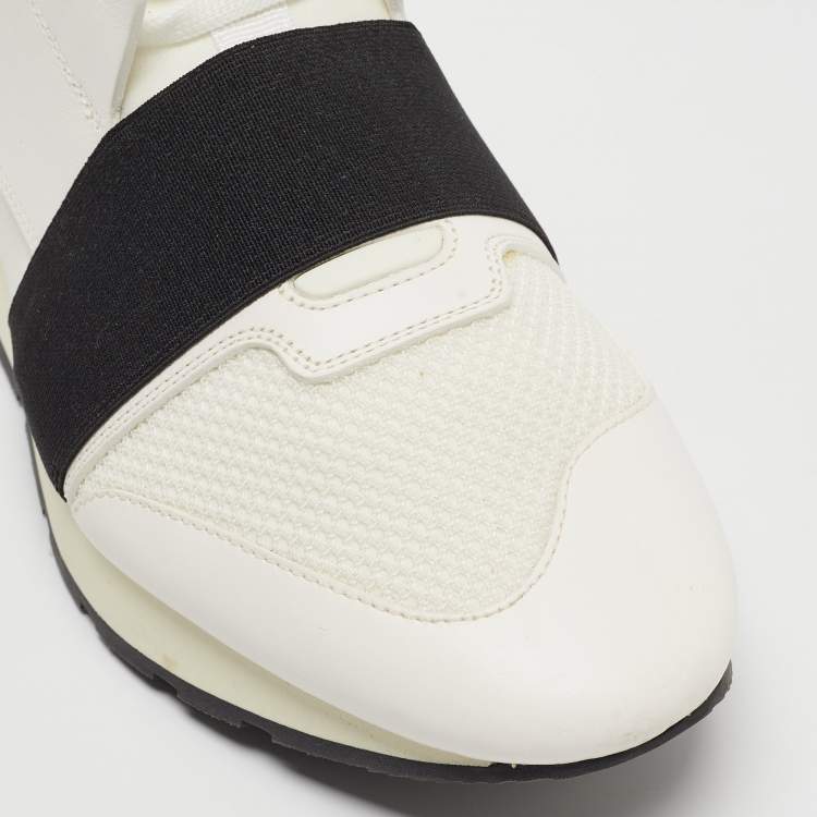 Pre Owned Balenciaga White Mesh and Leather Race Runner Sneakers Size 43