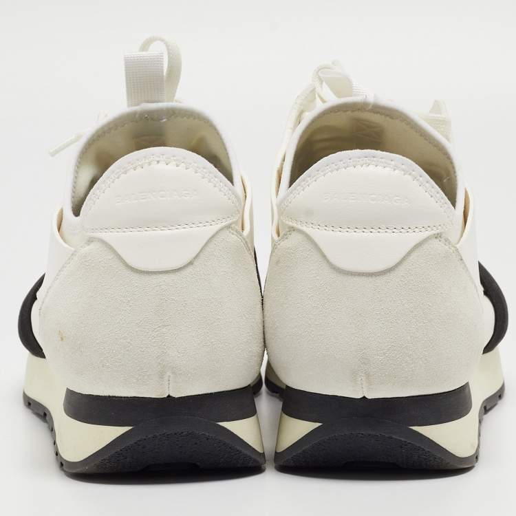 Pre Owned Balenciaga White Mesh and Leather Race Runner Sneakers Size 43