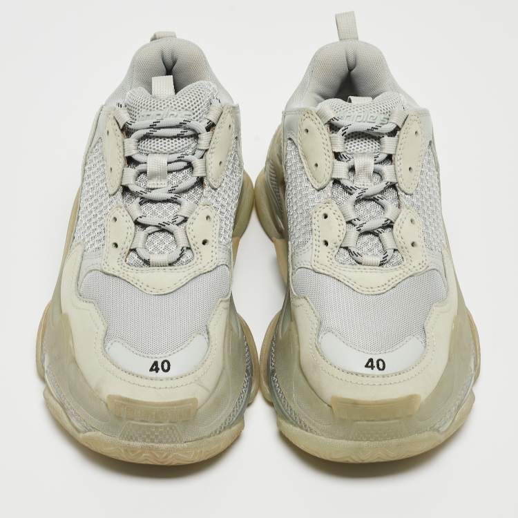 Pre Owned Balenciaga Grey Nubuck Leather and Mesh Low Top Sneakers Size 40