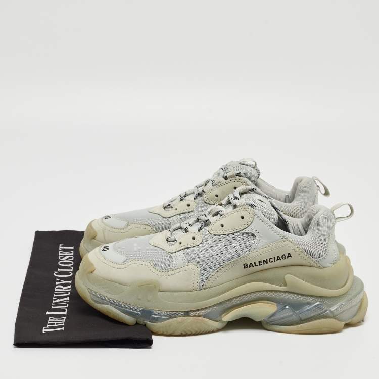 Pre Owned Balenciaga Grey Nubuck Leather and Mesh Low Top Sneakers Size 40