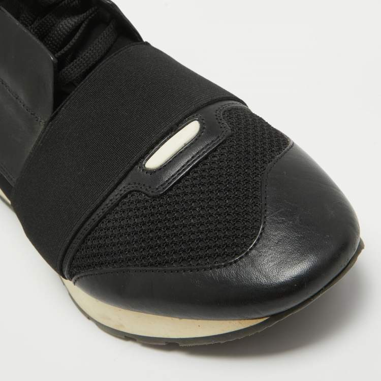 Pre Owned Balenciaga Black/Red Leather and Mesh Race Runner Sneakers Size 42