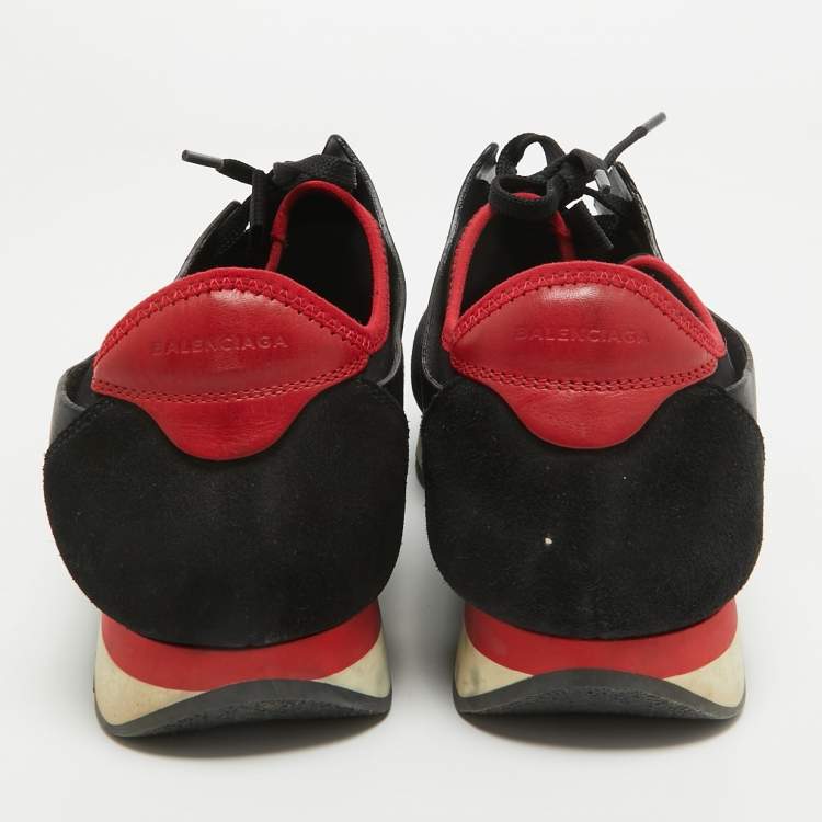 Pre Owned Balenciaga Black/Red Leather and Mesh Race Runner Sneakers Size 42