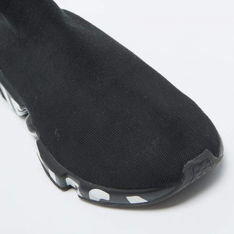 Pre Owned Balenciaga Black Knit Fabric Speed Trainer Sneakers Size 42
