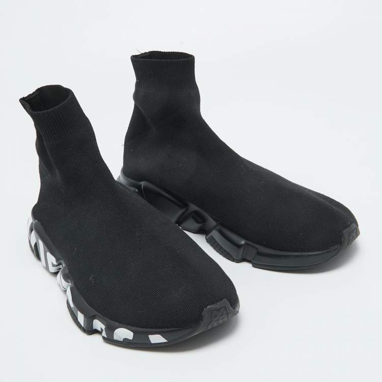Pre Owned Balenciaga Black Knit Fabric Speed Trainer Sneakers Size 42