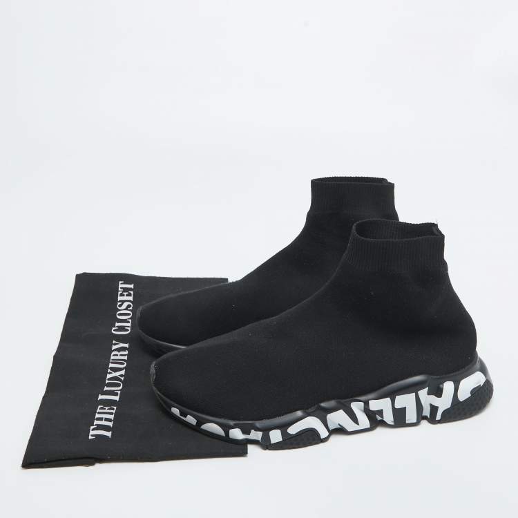 Pre Owned Balenciaga Black Knit Fabric Speed Trainer Sneakers Size 42
