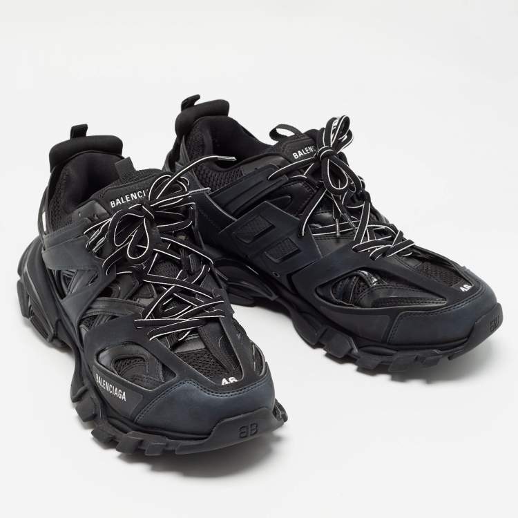Pre Owned Balenciaga Black Mesh and Faux Leather Track Sneakers Size 46