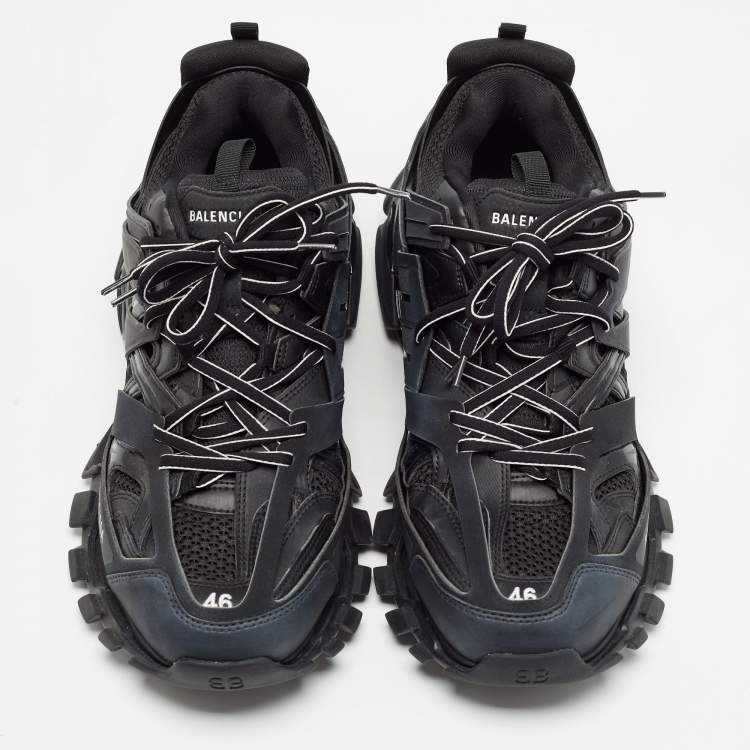 Pre Owned Balenciaga Black Mesh and Faux Leather Track Sneakers Size 46