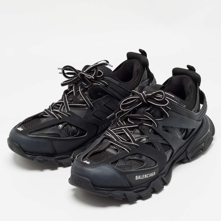 Pre Owned Balenciaga Black Mesh and Faux Leather Track Sneakers Size 46