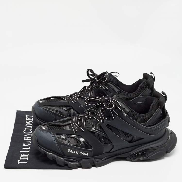 Pre Owned Balenciaga Black Mesh and Faux Leather Track Sneakers Size 46