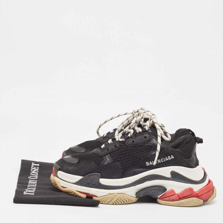 Pre Owned Balenciaga Black Faux Leather and Mesh Triple S Sneakers Size 39