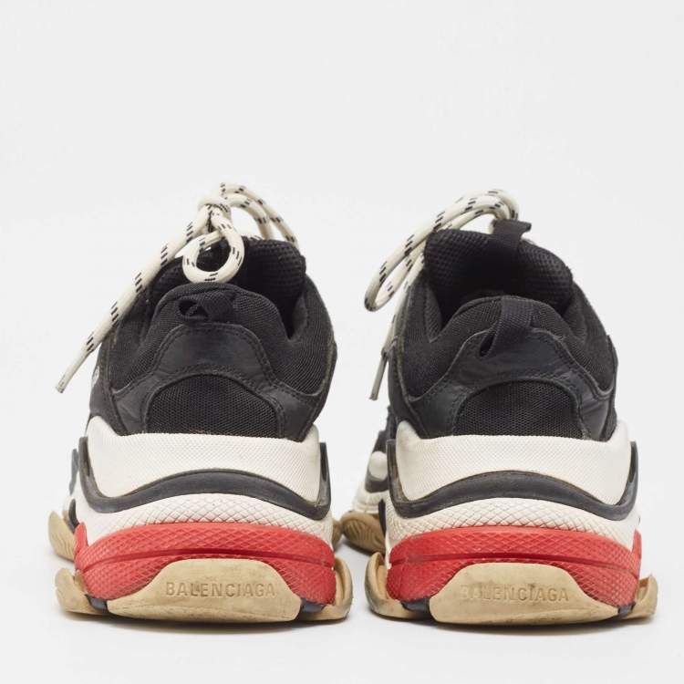 Pre Owned Balenciaga Black Faux Leather and Mesh Triple S Sneakers Size 39