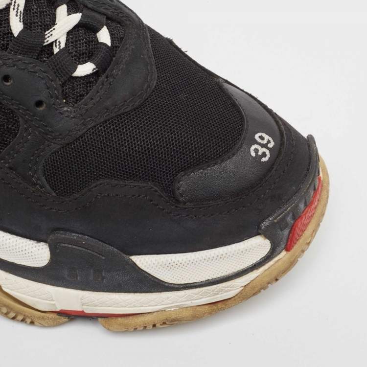 Pre Owned Balenciaga Black Faux Leather and Mesh Triple S Sneakers Size 39
