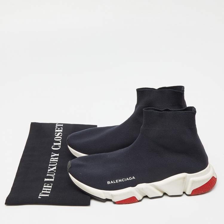 Pre Owned Balenciaga Blue Knit Fabric Speed Trainer High Top Sneakers Size 39