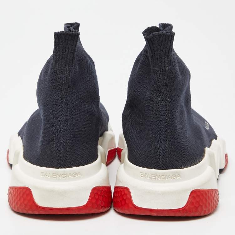 Pre Owned Balenciaga Blue Knit Fabric Speed Trainer High Top Sneakers Size 39