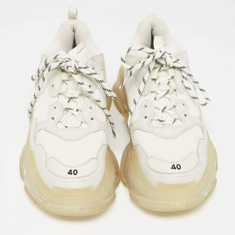 Pre Owned Balenciaga Grey Mesh and  Faux Leather Triple S Sneakers Size 40 