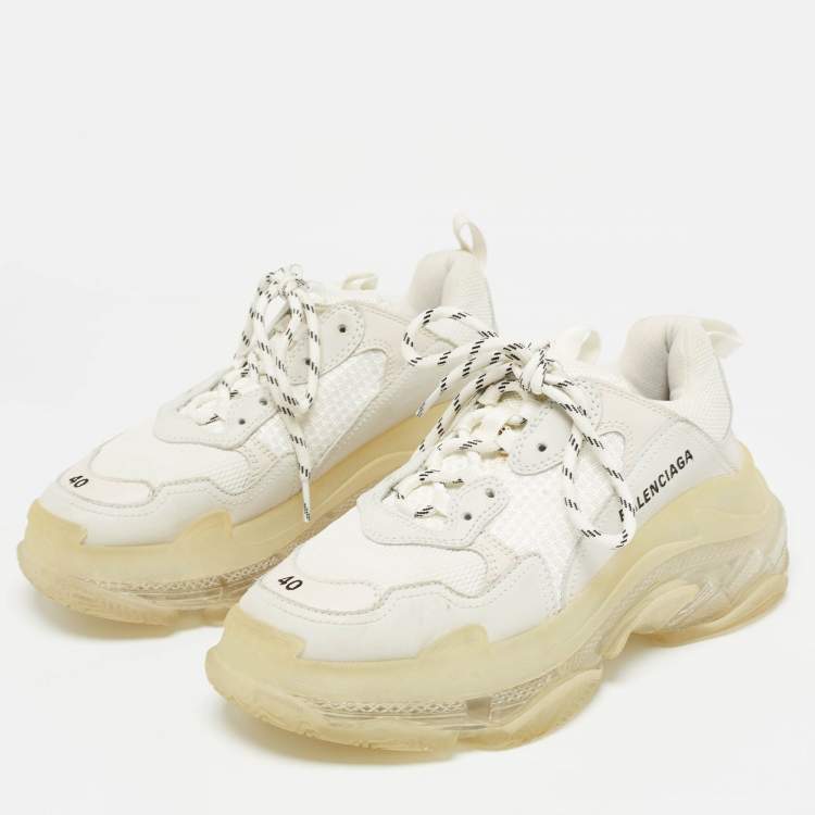Pre Owned Balenciaga Grey Mesh and  Faux Leather Triple S Sneakers Size 40 