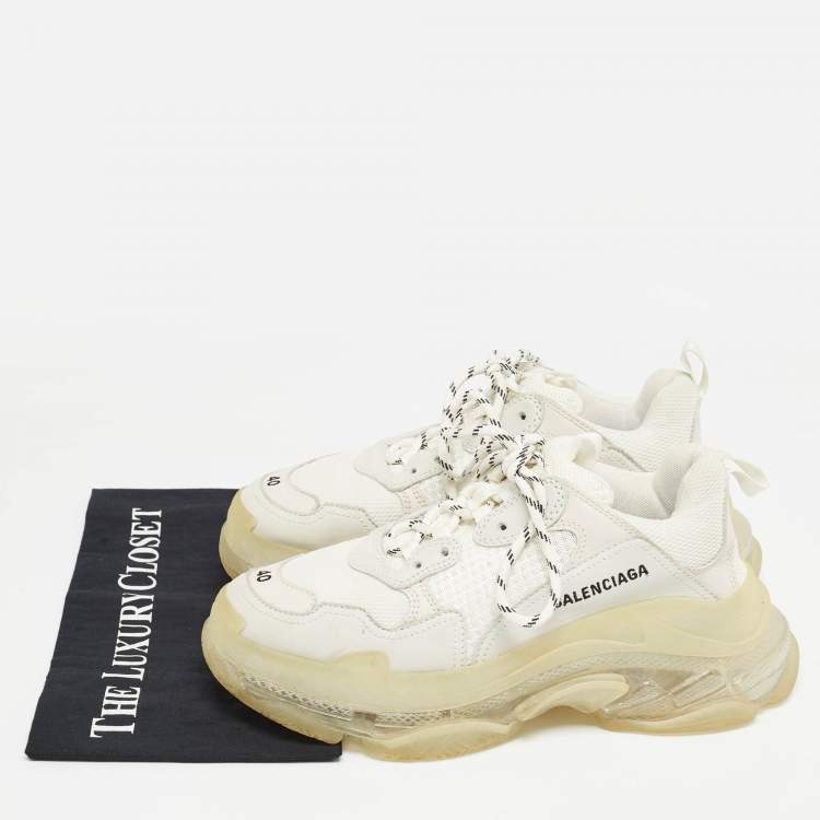 Pre Owned Balenciaga Grey Mesh and  Faux Leather Triple S Sneakers Size 40 