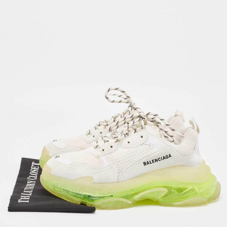 Pre Owned Balenciaga White Faux Leather and Mesh Triple S Clear Sole Low Top Sneakers Size 42