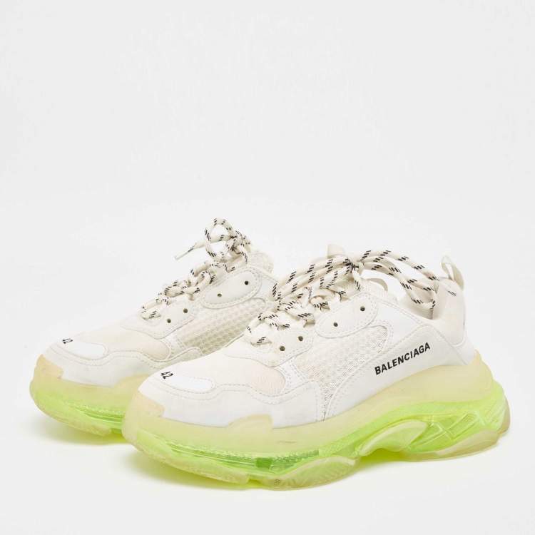 Pre Owned Balenciaga White Faux Leather and Mesh Triple S Clear Sole Low Top Sneakers Size 42