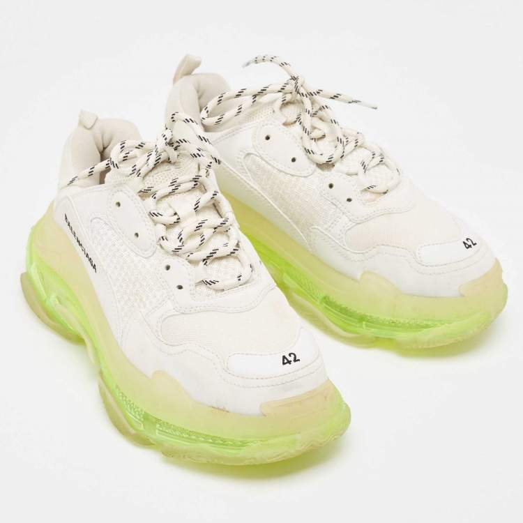 Pre Owned Balenciaga White Faux Leather and Mesh Triple S Clear Sole Low Top Sneakers Size 42