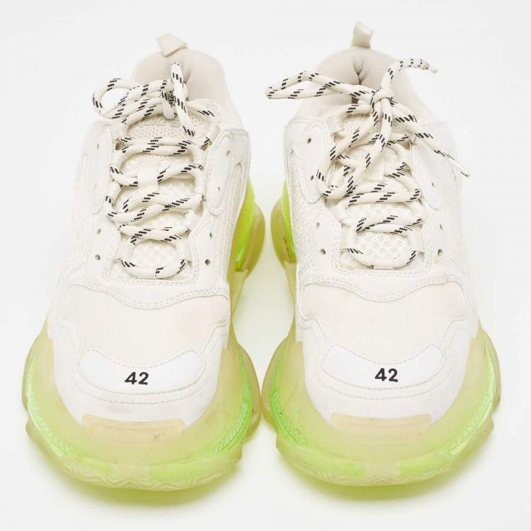 Pre Owned Balenciaga White Faux Leather and Mesh Triple S Clear Sole Low Top Sneakers Size 42