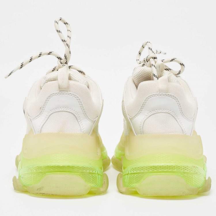 Pre Owned Balenciaga White Faux Leather and Mesh Triple S Clear Sole Low Top Sneakers Size 42