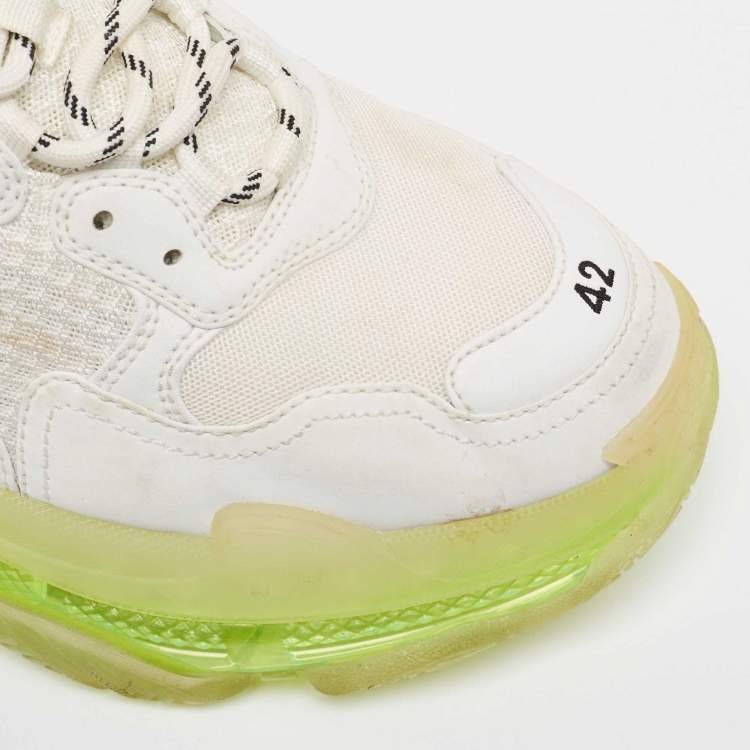 Pre Owned Balenciaga White Faux Leather and Mesh Triple S Clear Sole Low Top Sneakers Size 42