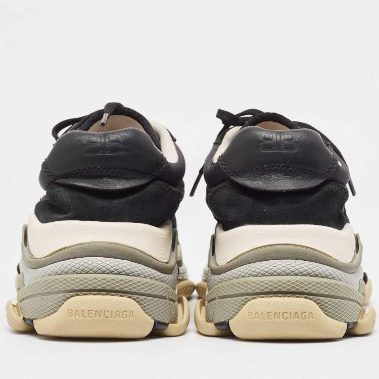 Pre Owned Balenciaga Black/Burgundy Suede Leather And Fabric Triple S Low Top Sneakers Size 44 