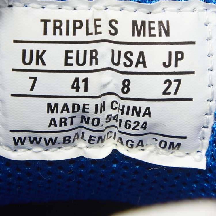 Pre Owned Balenciaga White/Blue Leather and Mesh Triple S Clear Sole Sneakers Size 41